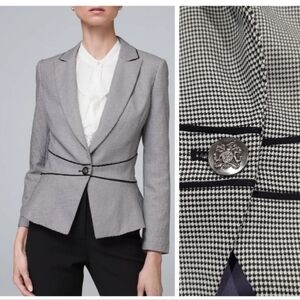 WHITE HOUSE BLACK MARKET Houndstooth Blazer Womens 6 Black/White Stretch Career